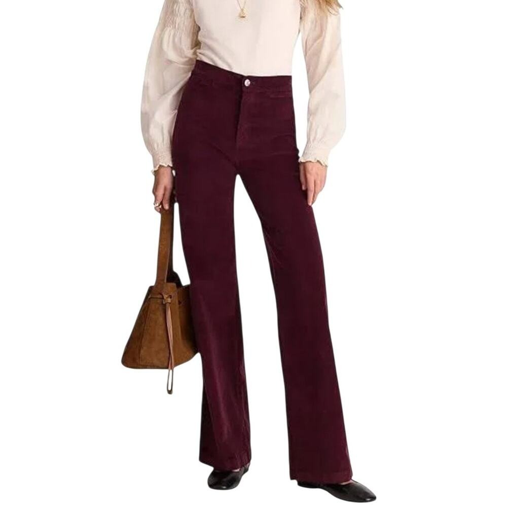 Madewell Wide Leg Corduroy Pants Stretch Minimalist Burgundy Red Purple 27